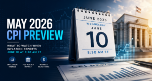 May 2026 CPI preview cover image showing a June 10 calendar, inflation report, market chart, and Federal Reserve building.