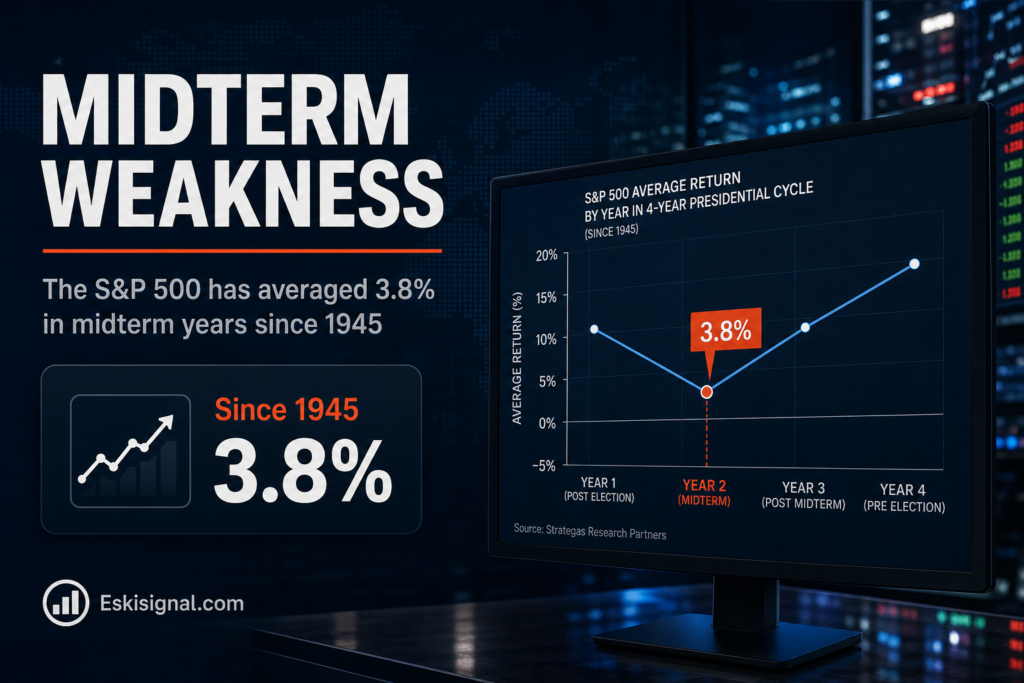 Midterm election years have historically been the weakest part of the presidential cycle for the S&P 500, with average returns of 3.8% since 1945.
