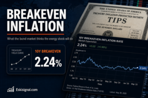 Inflation expectations measured by Treasury breakeven rates, showing how bond markets price the impact of an energy shock and whether long-run inflation remains anchored.