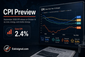September 2026 CPI preview with inflation data, core CPI at 2.4%, headline CPI at 3.4%, and market attention on the October 14 release.